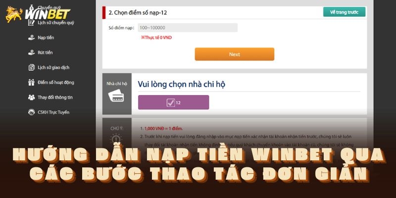 Nạp tiền Winbet cực đơn giản bằng momo